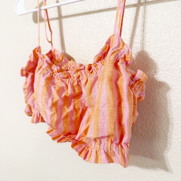 Birds of Paradise Trovata Brigette Creamsicle Stripe Pink Crop Bra Ruffle Top L - Picture 7 of 8